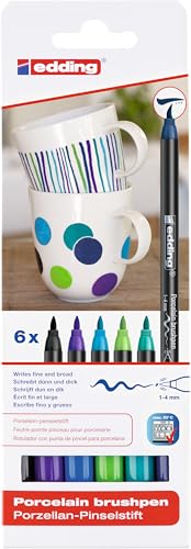 Edding 4200 Feutre pointe pinceau pour porcelaine - multi-couleur - 6 stylos - pointe pinceau 1-4...