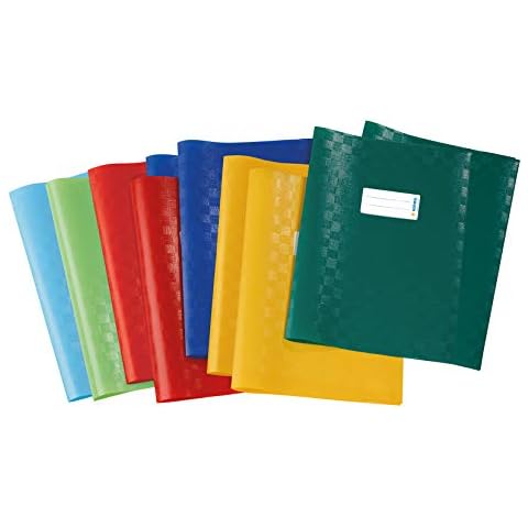 HERMA 19997 Heftumschläge DIN A4 Bast, Hefthüllen mit Beschriftungsetikett und Baststruktur, aus strapazierfähiger und abwischbarer Polypropylen-Folie, 10er Set Heftschoner für Schulhefte, bunt Cover