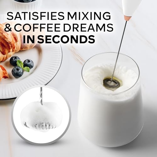 Image of Zulay Kitchen Powerful Milk Frother Wand With Duracell Batteries - Ultra Fast Handheld Drink Mixer - Electric Whisk Foam Maker for Coffee, Lattes, Cappuccino & Matcha - Z1 Motor - White & Rose Gold