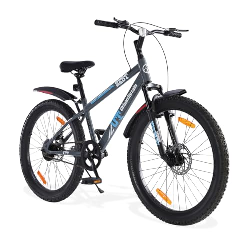 Image of Urban Terrain Zest Bicycle /Cycle for Boys 24 inch Mountain Bike with Dual Disc Brake & Front Suspension Single Speed Cycle for Boys /Girls | Ideal for 9-13 Years, Frame Size : 14 inch (Grey)