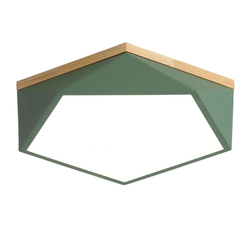 Geometryczna zielona lampa sufitowa makaronik wpuszczana lampa sufitowa LED o zmiennej intensywności abażur drewniane krawędzie dekoracja korytarza energooszczędne lampy do sypialni