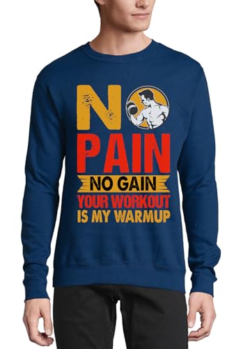 Pull en coton No Pain No Gain bleu marine vêtement fitness sweat musculation