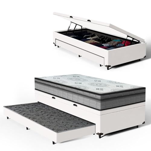 Bicama Box Baú Solteiro com Colchão Espuma D33 Pillow In Anjos Ortosleep + Auxiliar Unique 88cm (Branco)