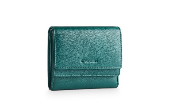 Valentini Portfel Damski - Portmonetka - Skóra Naturalna - Ochrona RFID - 12 Przegródek na Karty i Dokumenty - 11,5 x 10 cm Zielony Metallic
