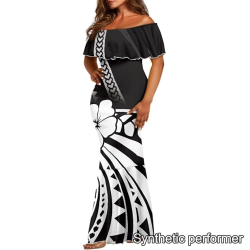 Image of Polynesian Dresses for Women Off Shoulder Maxi Dress Puletasi Samoan Dresses S-7XL