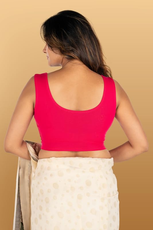 Image of Abhi Readymade Saree Blouse for Women- Sleeveless, Round Neck, Regular-fit, Stretchable, Pull-on Style Blouse