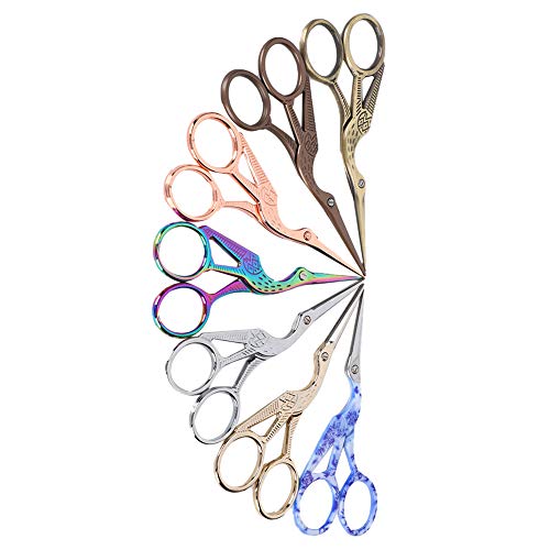 Jeanoko CraneShaped Stainless Steel Scissors for Embroidery CrossStitch Sewing 4.5in for DIY Crafters and Collectors Colorful Set of 7