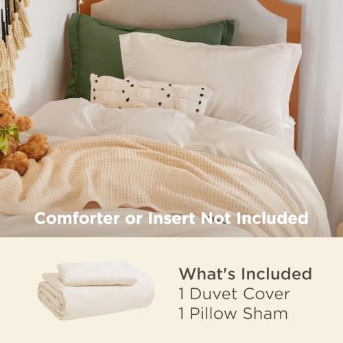Image of Bedsure Prewashed Twin /Twin XL Duvet Cover, Cotton-Like Bedding Set, Cream | Ultra Soft, Relaxed Texture, Breathable Comfort, Hidden Zipper, 8 Corner Ties, Easy Care, OEKO-TEX Certified, Year-Round Use