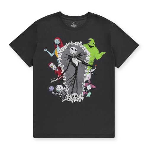 Image of Disney Ladies Jack Skellington Shirt - The Nightmare Before Christmas Tee - Skellington Short Sleeve Fashion T-Shirt, Charcoal, Large