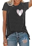 MOUSYA Baseball Tank Top Women Heart Print Baseball Tanks Racerback Casual Sleeveless Baseball Match Gifts Shirt Light Grey