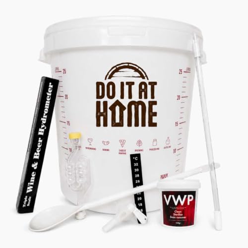 DIAH Do It At Home Complete Homebrew Starter Kit - 25L Fermentation Bucket with Tap Triple Scale Hydrometer Airlock Syphon & Steriliser for DIY Beer Wine & Cider