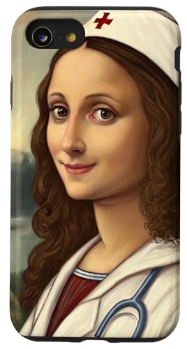 Mona Lisaにインスパイアされた看護師のポートレートと聴診器アート。 スマホケース iPhone SE (2020) / 7 / 8 用