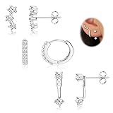 Juego de 3 pares de pendientes de plata 925 para mujer pequeños pendientes de botón apilables pendientes de lóbulo pendientes de aro juego para piercings múltiples