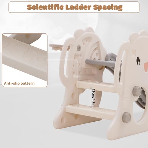 Yosamy Rutsche für Kinder, Faltbar Kinderrutsche Klein mit Basketballkorb, Baby Rutsche Garten, Rutschenlänge 105 cm, Grau