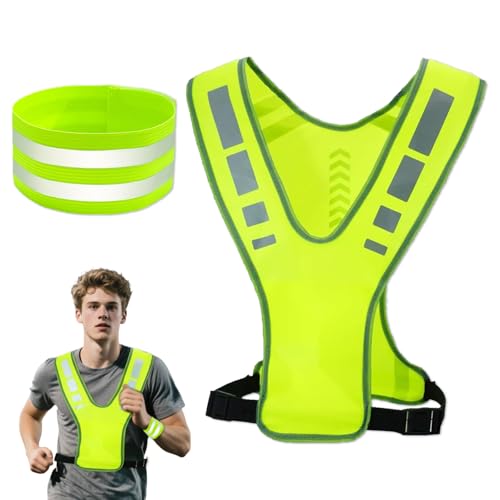 Gilet Catarifrangente, Gilet Riflettente per Corsa con Tasche, Adatto per Uomo, Donna e Bambino, Ideale per Ciclismo Notturno, Corsa, Passeggiate e Jogging (2 Pezzi)