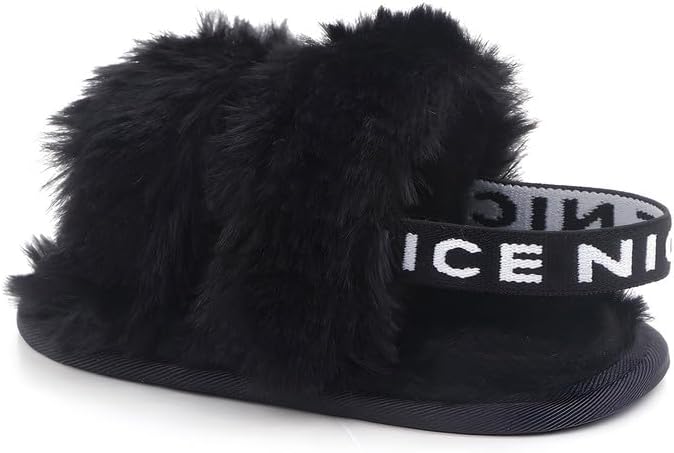 QIETION Girl's Soft Plush Lightweight House Slippers Non Slip Cross Band Slip on Open Toe Cozy Indoor Outdoor Slippers