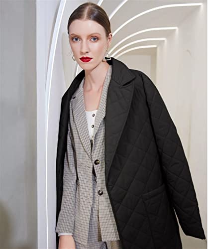 DULIDU Casaco feminino liso longo de inverno com estampa de diamante, cinto com bolso profundo, Pret