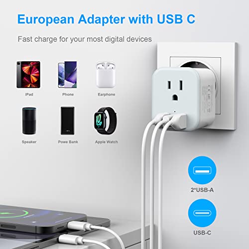 2 Pack European Travel Plug Adapter Foldable Type C/L 2 In 1 Europe Italy Power Plug Adapter With 3 Usb (1 Usb C Port) 1 Ac Outlets Travel Essentials For Most Of Eu Italy France Germany Spain #TOP3