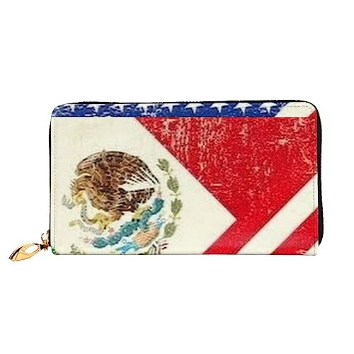 Portefeuille en cuir avec motif drapeau mexicain américain noir zippé taille unique