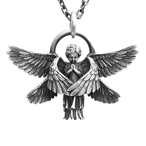 Joyivike Collier Ange Gardien Avec Pendentif, Aile d'Ange, Séraphin Fait Main, Longue Chaîne Pour Hommes Et Femmes