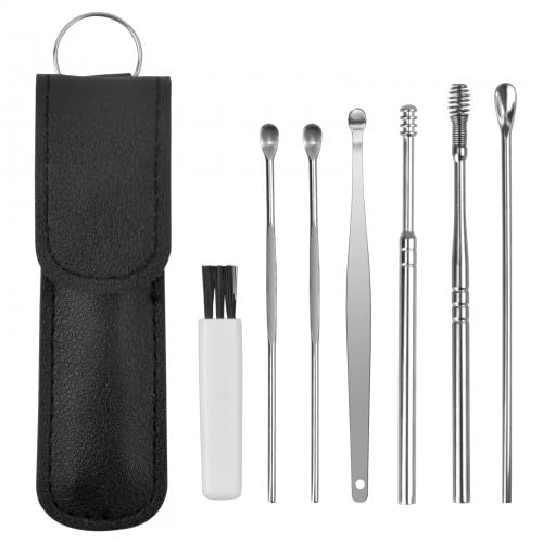 6 Piezas Earpick, Limpiador de Oídos de Acero Inoxidable, Herramientas de Limpieza de Oídos, Removedor de Cera de Oído, Ear Wax Removal con un Estuche de Cuero Negro para Niños y Adultos