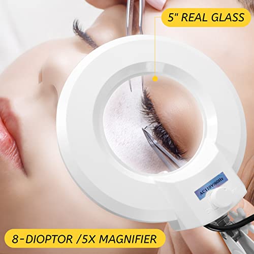 Varipowder Magnifying Glass With Light And Stand With 5 Wheels Rolling For Estheticians Mag Floor Lamp For Facials Dimmable Work -1500 Lumens For Lash Extensions, Sewing, Close Work, Crafts #TOP2