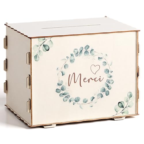 Namalu Urne Merci en Bois Urne de Mariage Boîte à Cartes de Baptême Boîte à Cadeaux Tirelire Décorative pour Fête d’Anniversaire Baby Shower Cagnotte...