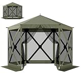 Outsunny 10 x 11 ft Pop Up Gazebo Screen Tent, Outdoor Portable Instant Camping Canopy Screen House Sun Shelter with Mesh Nettings, Carry Bag, Ground Stakes, Ropes for Patio, Backyard, Dark Green