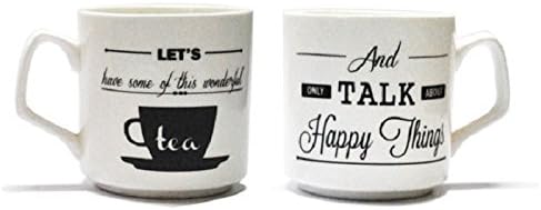 EK DO DHAI 'Handmade Tea Talk Cups' with Handle, Unique Printed Design, Fine Bone China Work, Perfect Travel Mugs, Daily Usable, Microwave Safe, Home Decor Showpiece & Gifting, 2 Sets - 180 ml