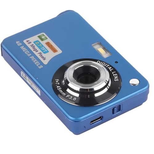 Rechargeable Pocket Camera and 128GB Memory Card Support, 4K Digital Camera 48MP with 8x Zoom and 2 7in LCD Screen, USB Transfer Camera Camera for Beginners (blue)