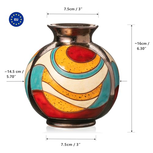 Wheel-Thrown Handmade Vases – Artisan Pottery Flower Vases, 16cm Tall Ceramic Vase with Hand-Glazed Pattern for Home Decor and Gifts – Ball Vase 1
