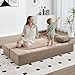 HENGJIANYI Folding Sofa Bed, Convertible Futon Sleeper Bed, 2-in-1 Foldable Floor Mattress with 2 Pillows, Breathable High-Density Foam Lazy Couch, Comfy Lounge Chair, Twin Size, Brown