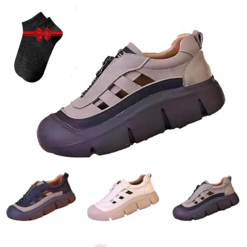 Aphrot Women Shoes,Closed Toe Hollow Orthopedic Sneaker,Trendy Leather Zip Thick Sole Sandals
