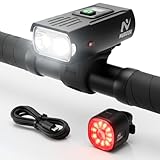 NUBOOX Luces Bicicleta Delantera y Trasera USB Recargables - Kit Potente Impermeable: Foco Delantero LED 1000 Lúmenes con Pantalla Digital y Luz Trasera IP66. Linterna Bici MTB, Carretera y Patinete