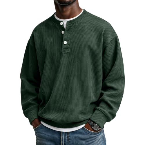 Corduroy Long Sleeve Henley Shirts for Men Casual Fall Shirt Pullovers - image 1