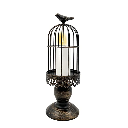 Retro Shabby Candle Holder, Decorative Birdcage Candle Holder Vintage Metal Candlestick for Wedding,Party Vintage Gothic Decor,Victoriana Decor,Home Decor Black 11.8 Inch