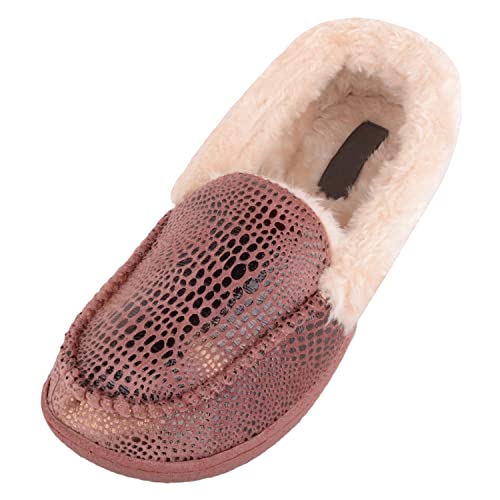 ABSOLUTE FOOTWEAR Womens Easy Slip On Winter Moccasin Style Slipper with Cushioned Insock and Dot Design - Blush - UK 6 / EU 39