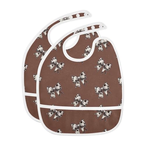 Baby Bibs for Boy and Girls 5 Pack Cotton Adjustable Newborn Bibs for Drooling & Teething, Cow Print Bows Brown2
