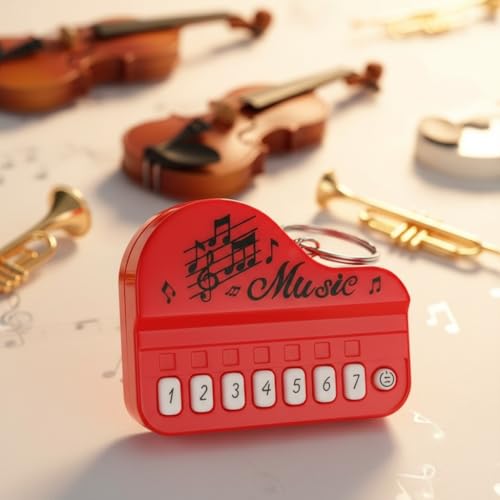 Red Micro Piano Keychain, Portable Keyboard Instrument, Mini Electronic with Lights, Pianos and Keyboards, Musical Instrument Accessories Gift, Car Keychain