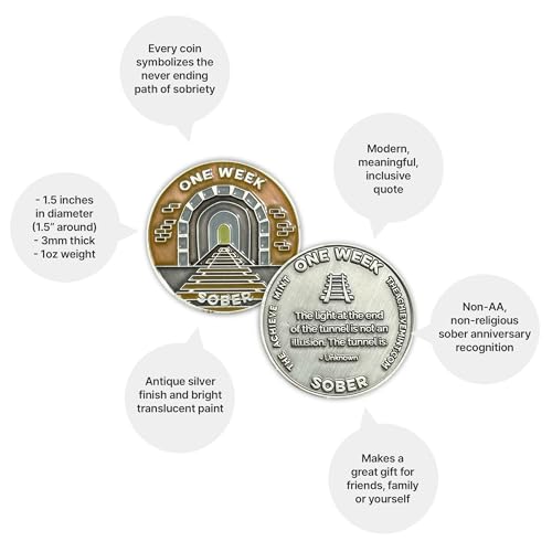 Image of The Achieve Mint One Week Sober Token | 1 Week Sobriety Chip | Non-AA, Non-Religious Medallion for Women and Men Celebrating Their Sobriety