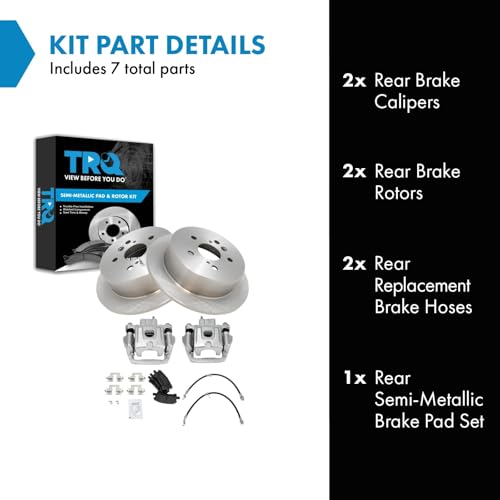 Image of TRQ Rear Brake Pad and Rotor Set Semi Metallic Calipers Compatible with 2004-2006 Lexus RX330 2006-2008 RX400h 2007-2009 RX350 2006-2007 Toyota Highlander with All Wheel Drive