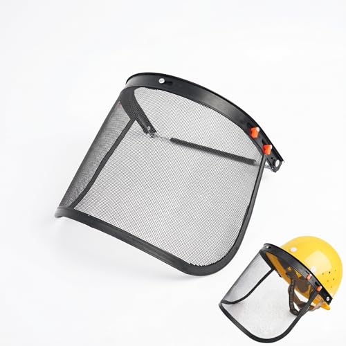 QPOIBSD Hard Hat Face Shield Attachment 90 Flip-Up Protective Visor with Aluminum Alloy Bracket Fits Most Safety Helmets for Landscaping Woodworking & Construction (Steel Mesh)