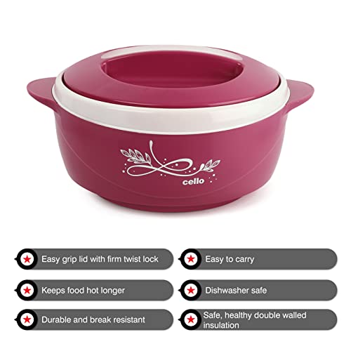 Image of CELLO Sapphire Insulated Inner Steel Casserole Set of 3, Pink (500ml, 1000ml, 1500ml) | Hot Box for Kitchen | Hot Pot | Chapati Box | Locks in The Cold & Heat for Long | Serving Bowl with Lid |