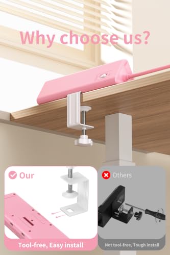 Image of 6.5 FT Desk Clamp Power Strip with 5 AC Outlets & 6 USB Ports PD 40W USB-C Fast Charging, Extension Cord with Multiple Outlets, Fits 2.1 in top Edge Pink