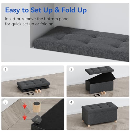 Image of BRIAN & DANY 30 Inches Folding Storage Ottoman Bench, Ottoman with Storage Bench for Bedroom, Living Room, Entryway, Foot Rest with Legs, Dark Gery