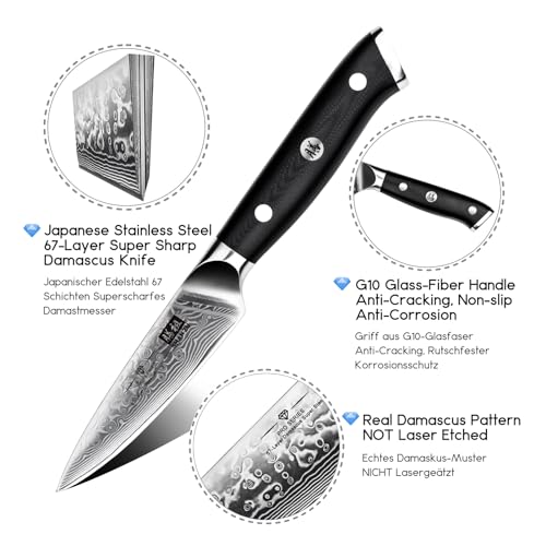 Image of SHAN ZU 4 In Damascus Paring Knife, Professional Extra Sharp Kitchen Knife