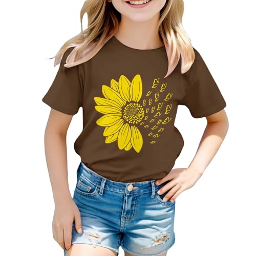 Kids Girls Cotton Short Sleeve Shirts Crew Neck Breathable Flower Graphic Casual Shirts Comfy Soft Blouse Basic Tees