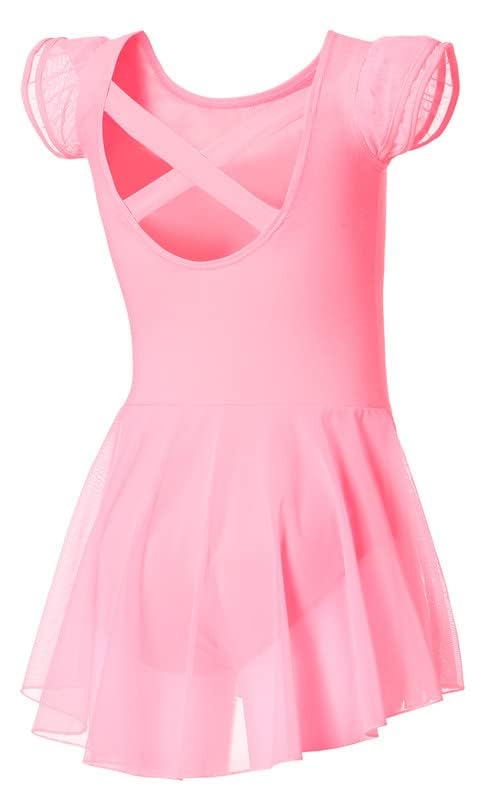 Image of DIPUG Ballet Leotards for Girls Ballet Leotard with Skirt Toddler Dance Leotards Flutter Sleeve and Criss-Cross Back