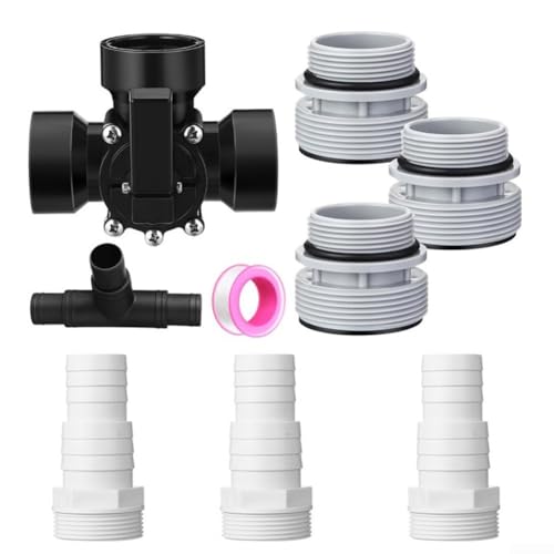 Eawfgtuw Valvola deviatrice a 3 vie per piscina, 3,8 cm, adattatore per tubo flessibile per piscina, kit di conversione con anelli ad O per pompa fuori terra (nero)