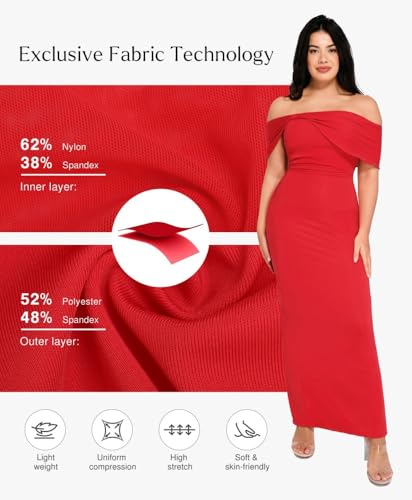 Image of Popilush Off The Shoulder Maxi Dress Wedding Guest Formal Dresses for Women Sleeveless Bodycon Long Shapewear Prom Dress